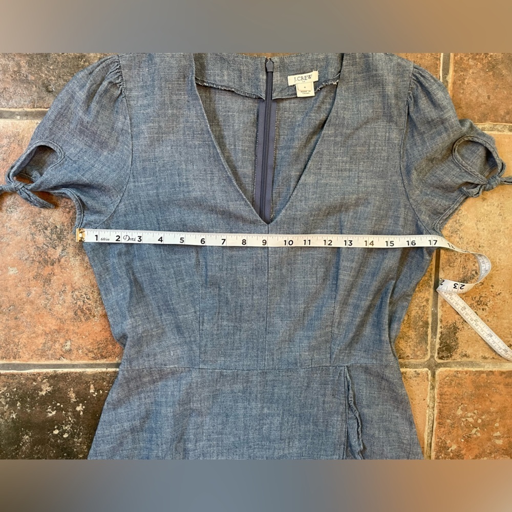 J.crew Chambray Ruffle V-Neck Faux Wrap Dress Size 4 - Picture 6 of 9